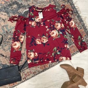 Women’s maroon long-sleeve open shoulder Blouse